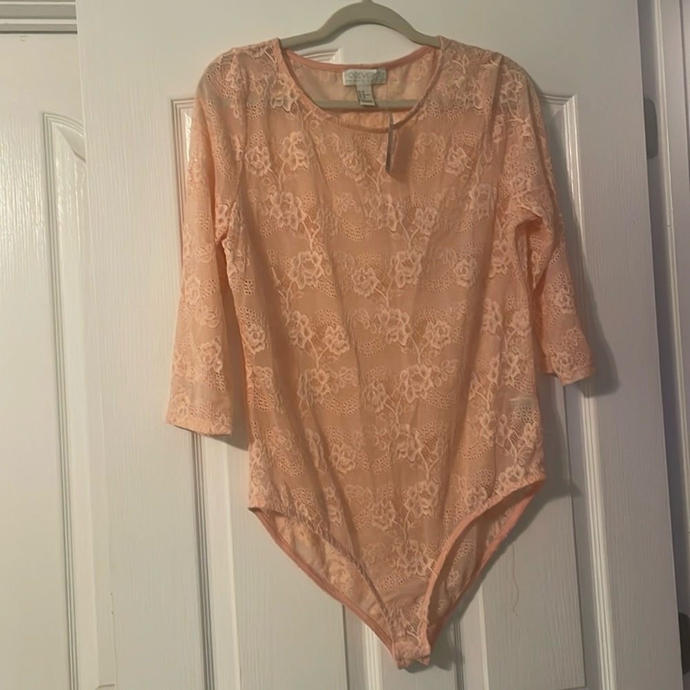NWT Forever 21 sheer lace bodysuit pink size 2X